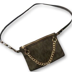 Michael Kors Black Zippered Pull Chain Belted Purse